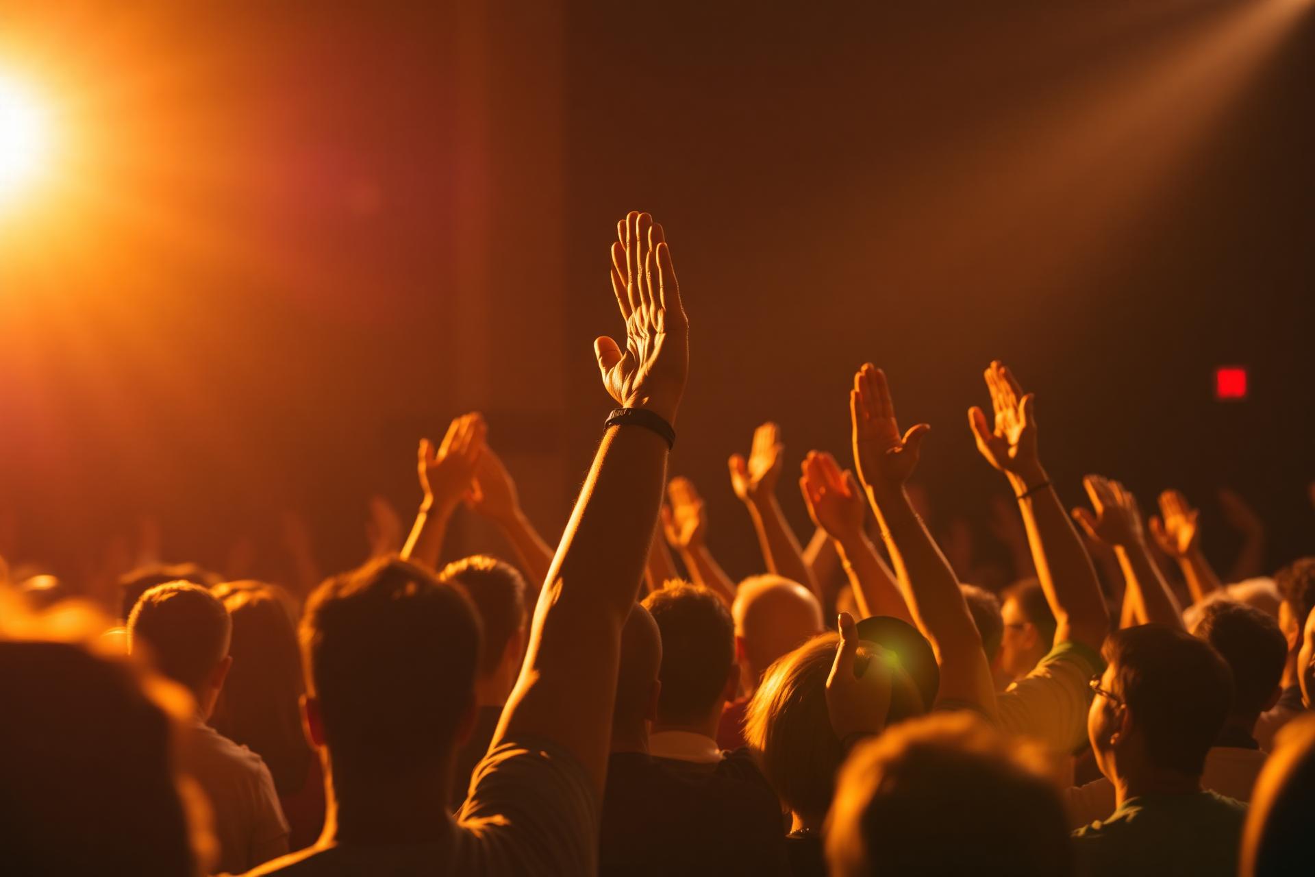 Worshipers with hands raised in praise